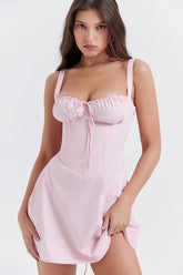 Fit & Flare Korsett Mini Sommerkleid mit Schnürung vorne und Schnürung hinten - Hellrosa
